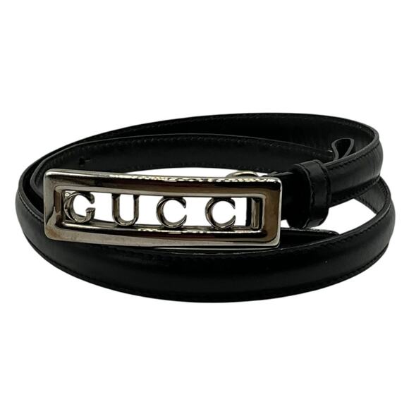 39. Gucci Black Leather Silver Belt - Picture 1 of 10